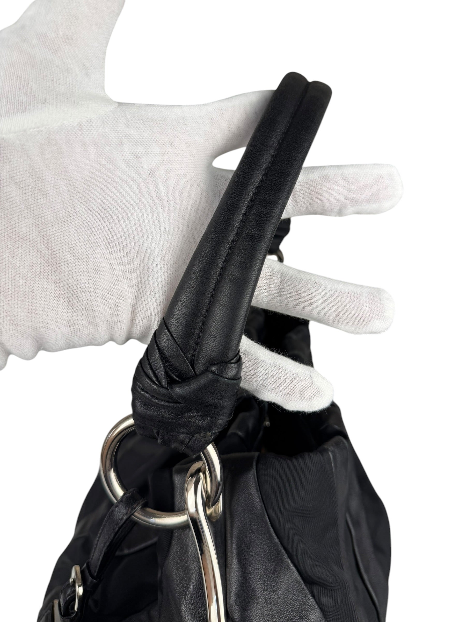 Prada Black Tessuto Nylon/Leather Waves Shoulder Bag