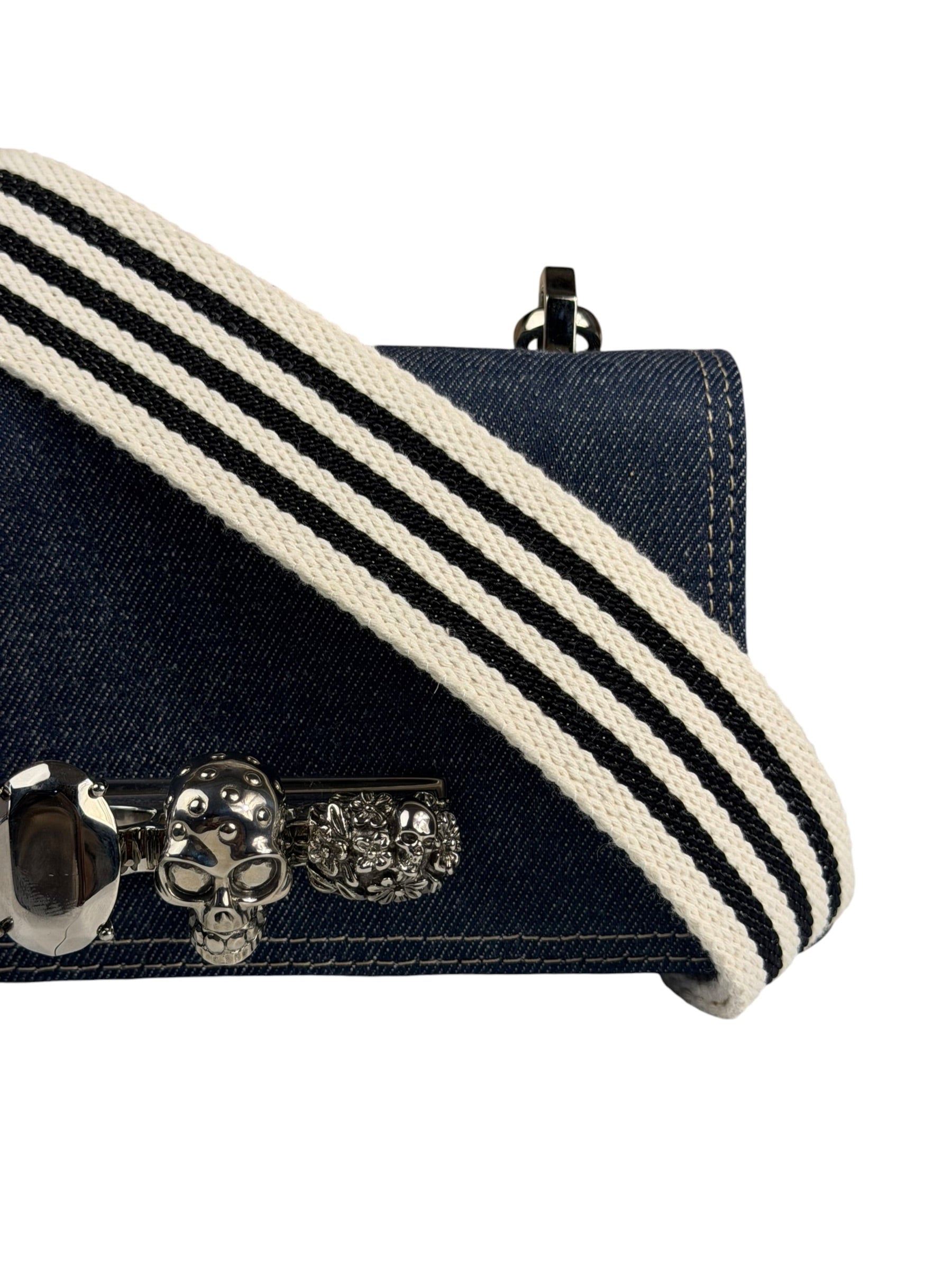 Alexander McQueen Denim Jeweled Knuckle Shoulder Bag