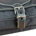 Damaged Prada Vintage Black Tessuto Nylon Leather Trim Saddle Flap Shoulder Bag