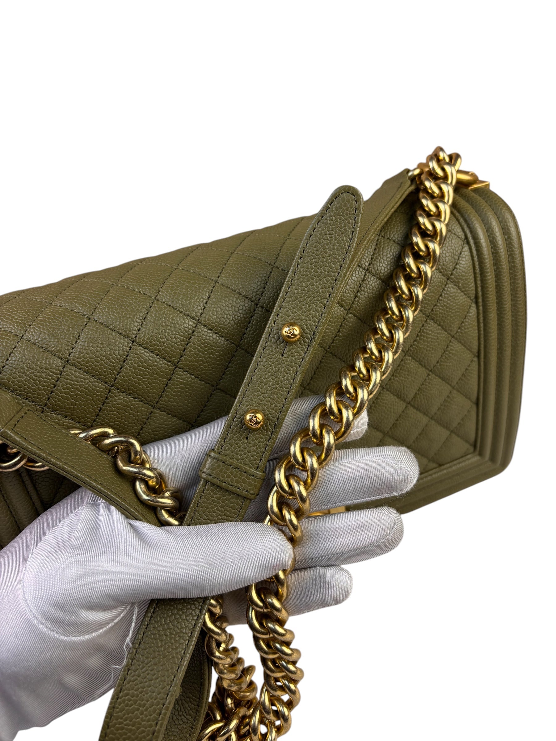 Chanel Olive Green Quilted Caviar Boy Flap Bag 2017