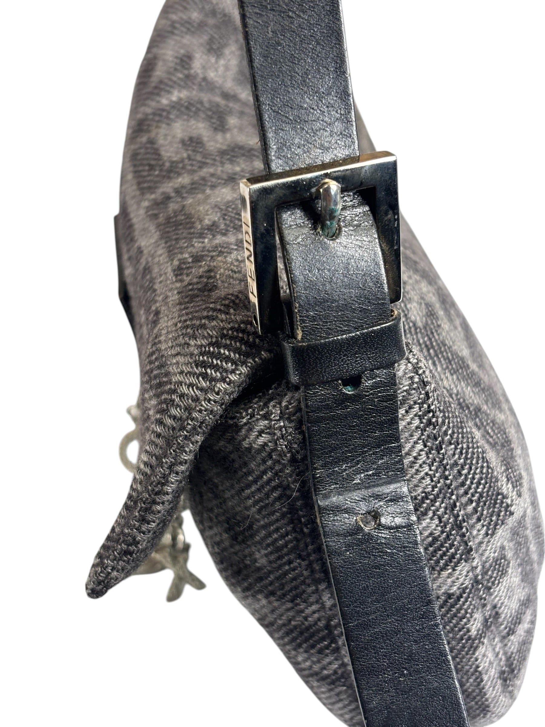 Fendi Grey/Black Leather Trim/Wool Zucca Baguette