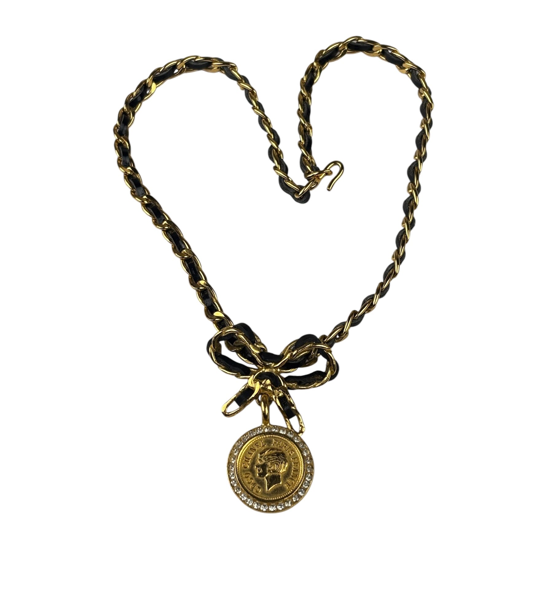 Chanel Vintage Strass & Patent Leather Bow Coin Choker Mid 90s