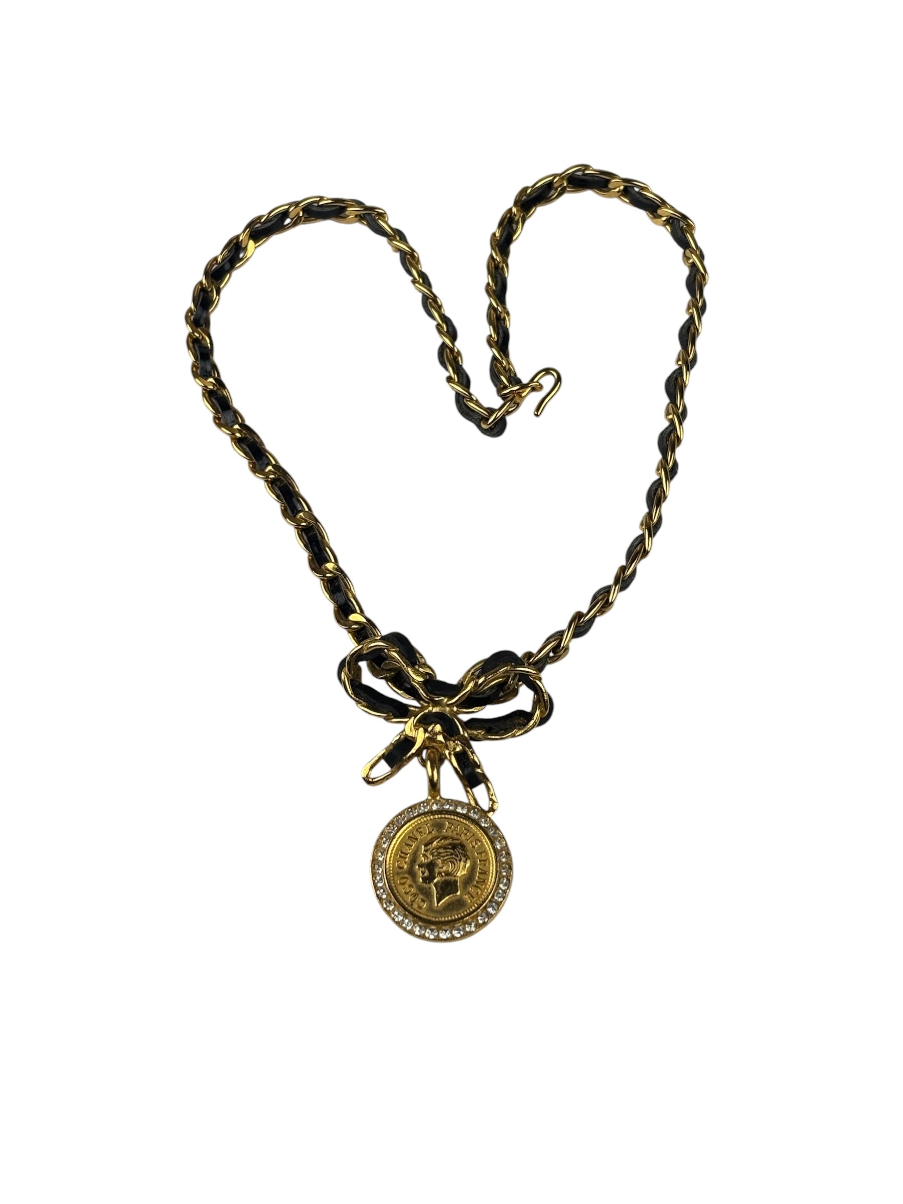 Chanel Vintage Strass & Patent Leather Bow Coin Choker Mid 90s