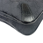Gucci Black Leather Trim GG Horsebit Chain Shoulder Bag