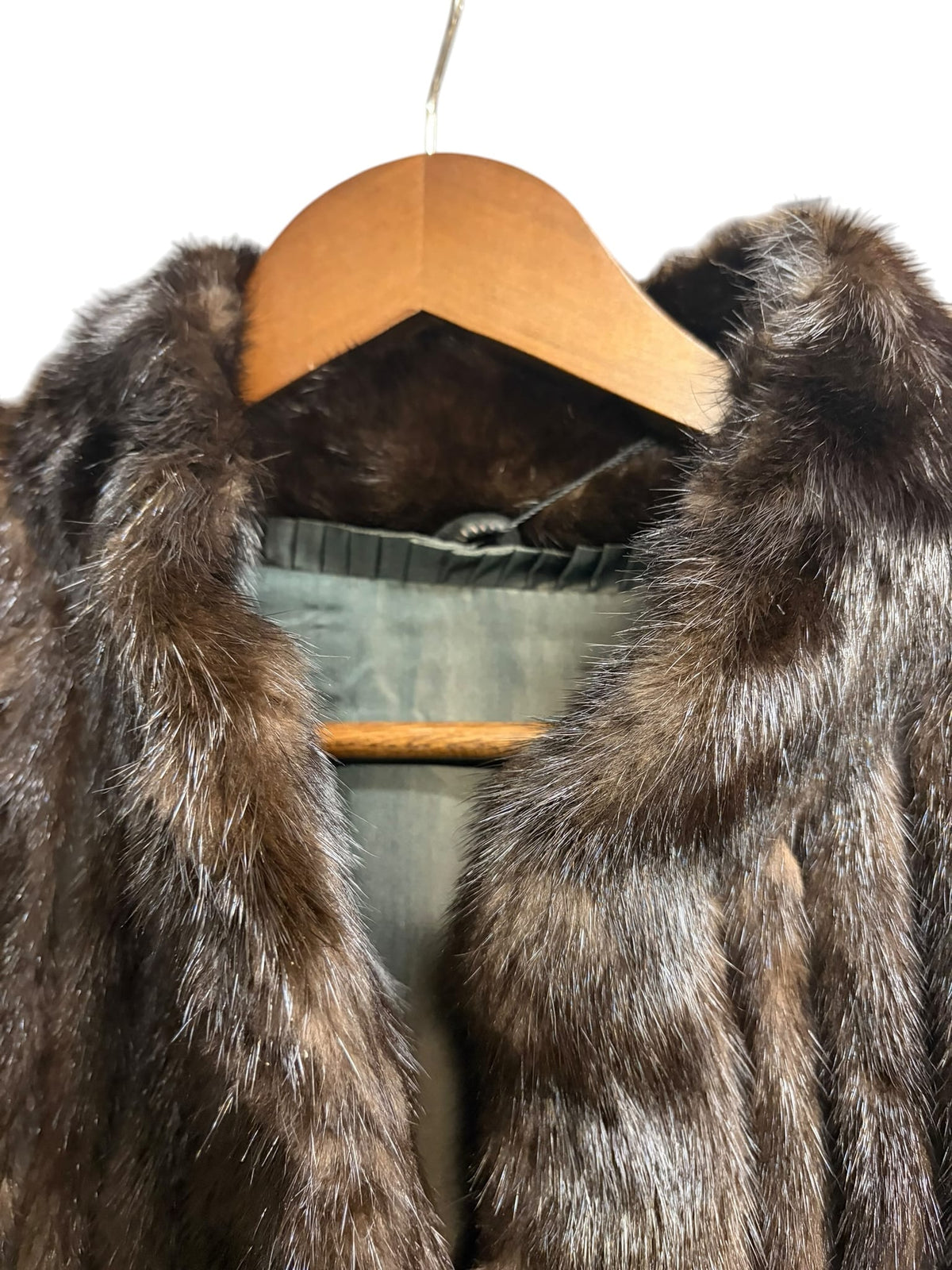 Vintage Dark Brown Leather Trim Striped Mink Fur