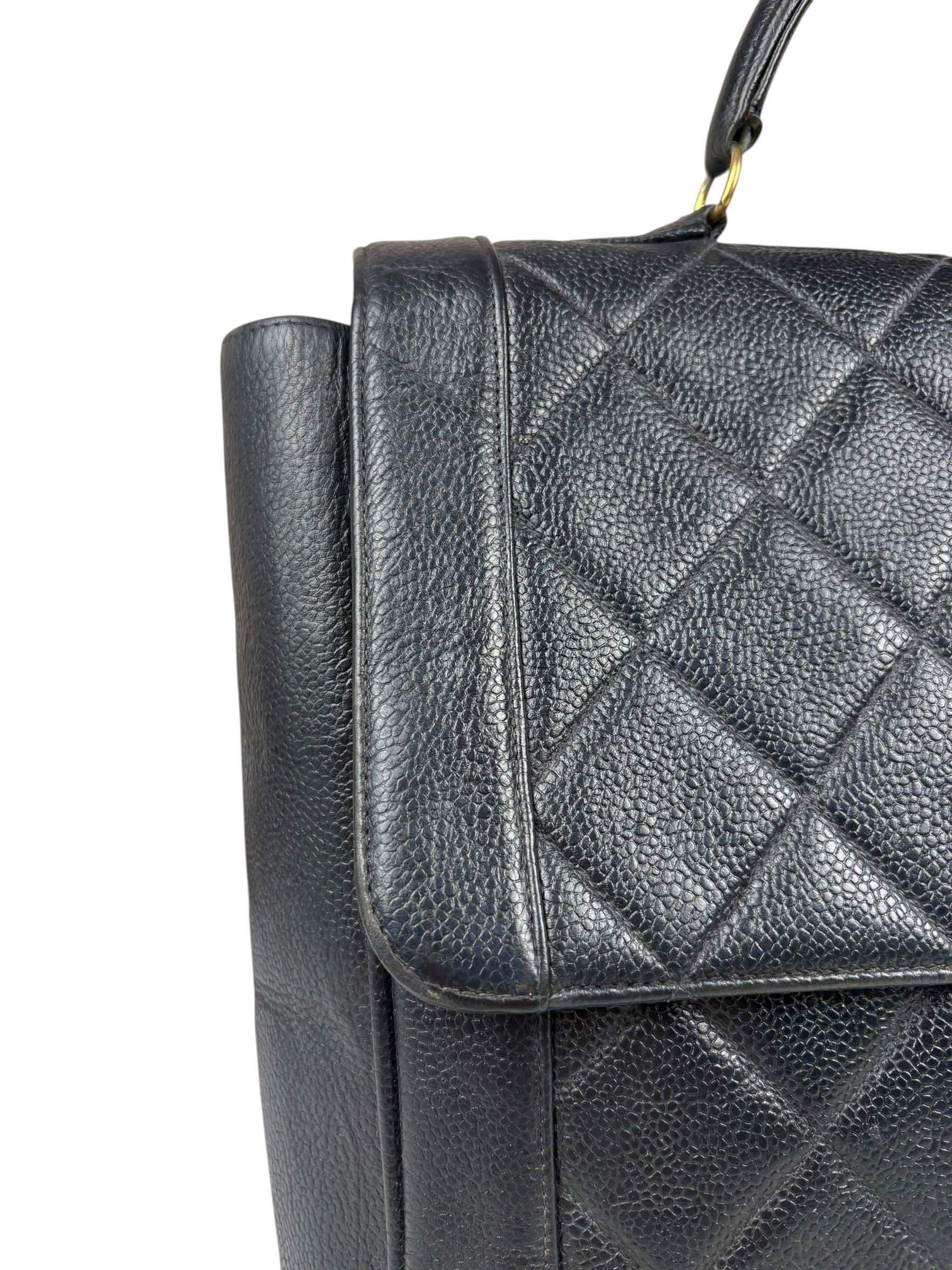 Chanel Black Quilted Caviar Kelly Top Handle Bag 90s