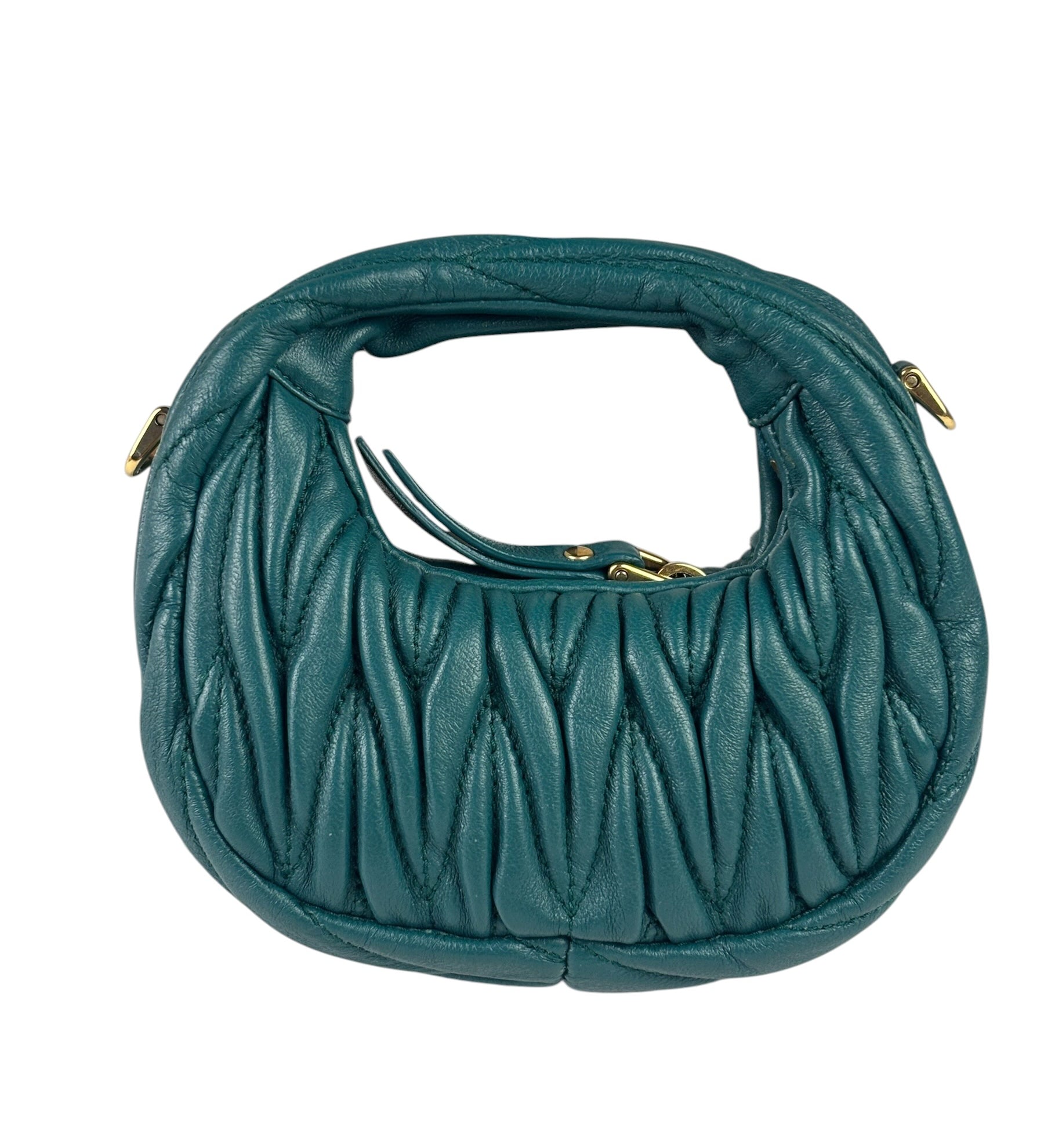 Miu Miu Dark Green Nappa Leather Wander Matelasse Micro Hobo Bag