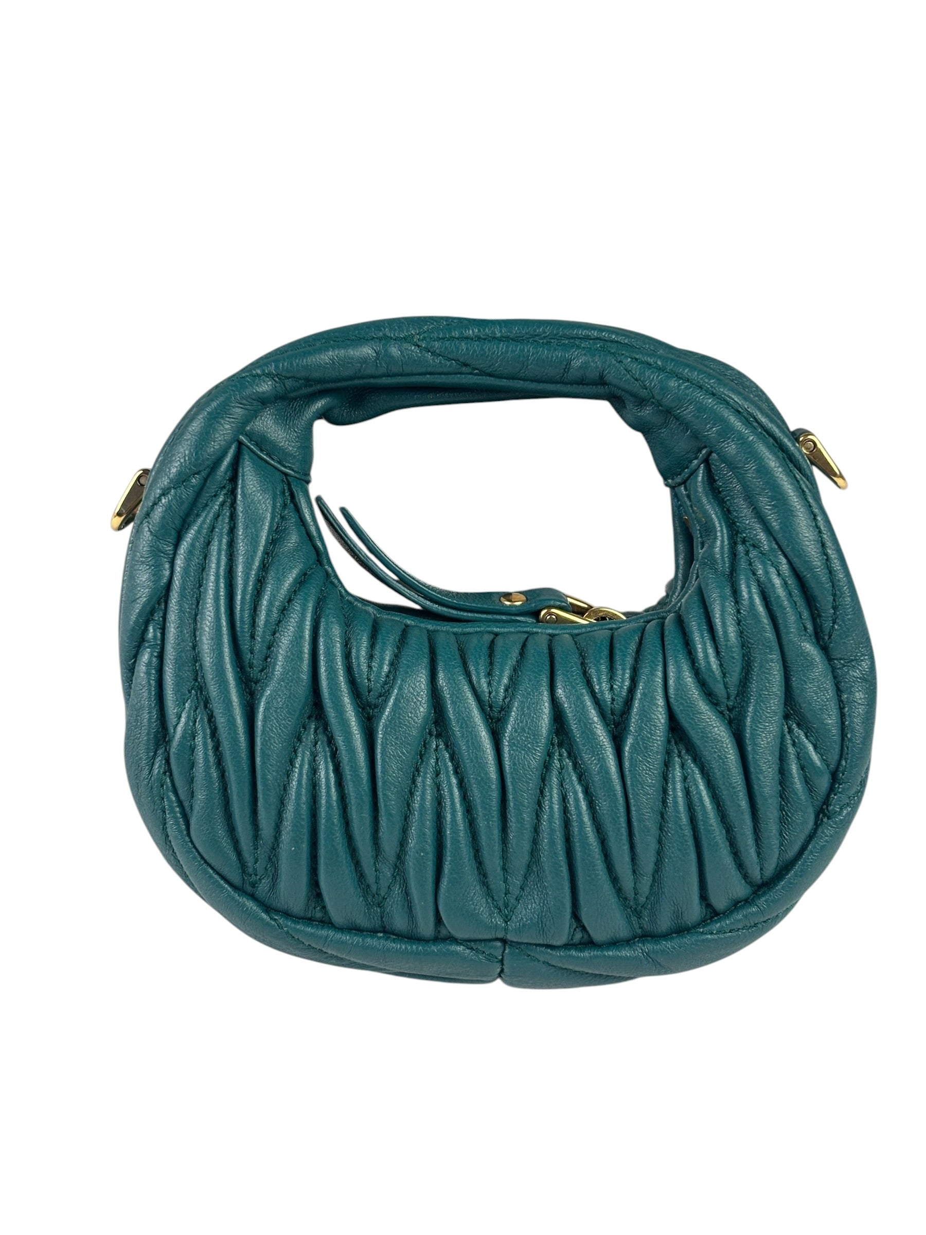 Miu Miu Dark Green Nappa Leather Wander Matelasse Micro Hobo Bag
