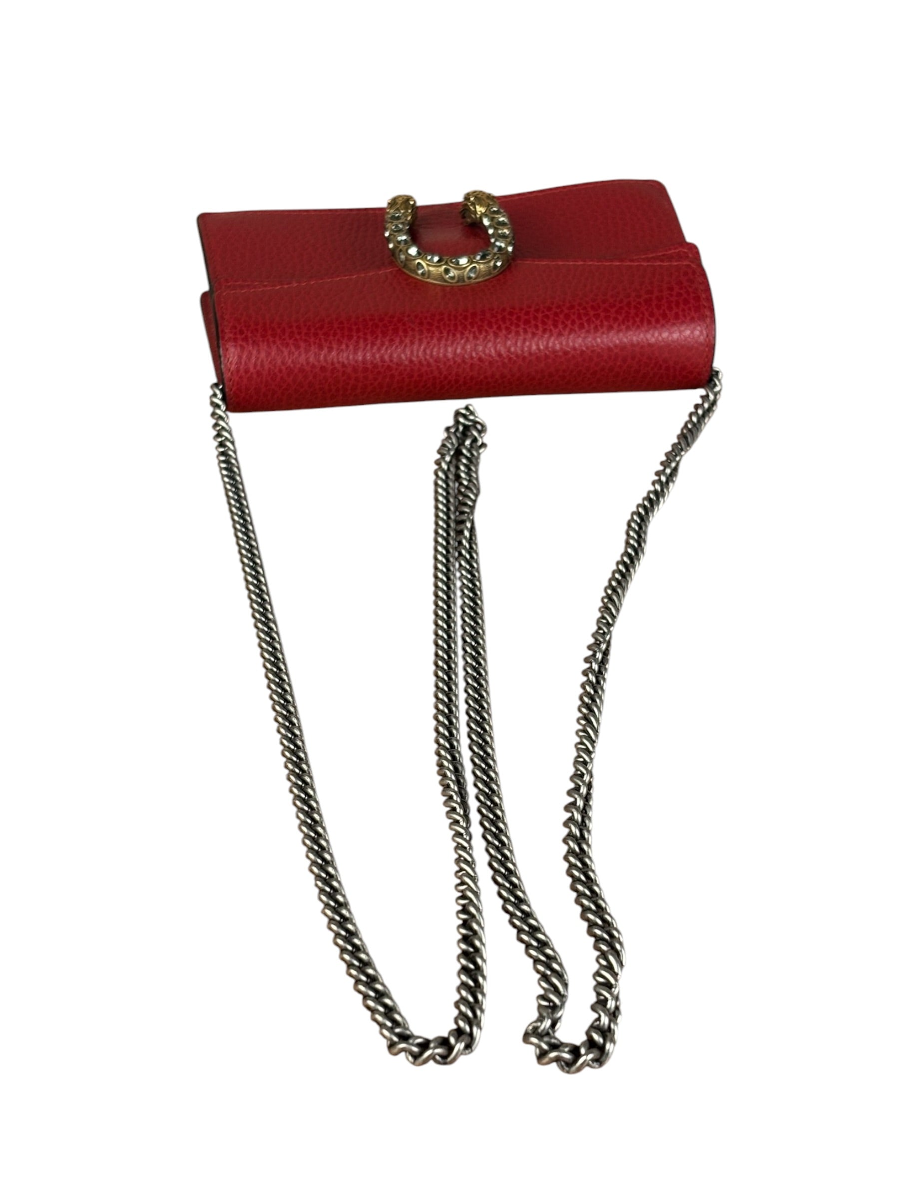 Gucci Red Leather Dionysus Super Mini Chain Crossbody Bag