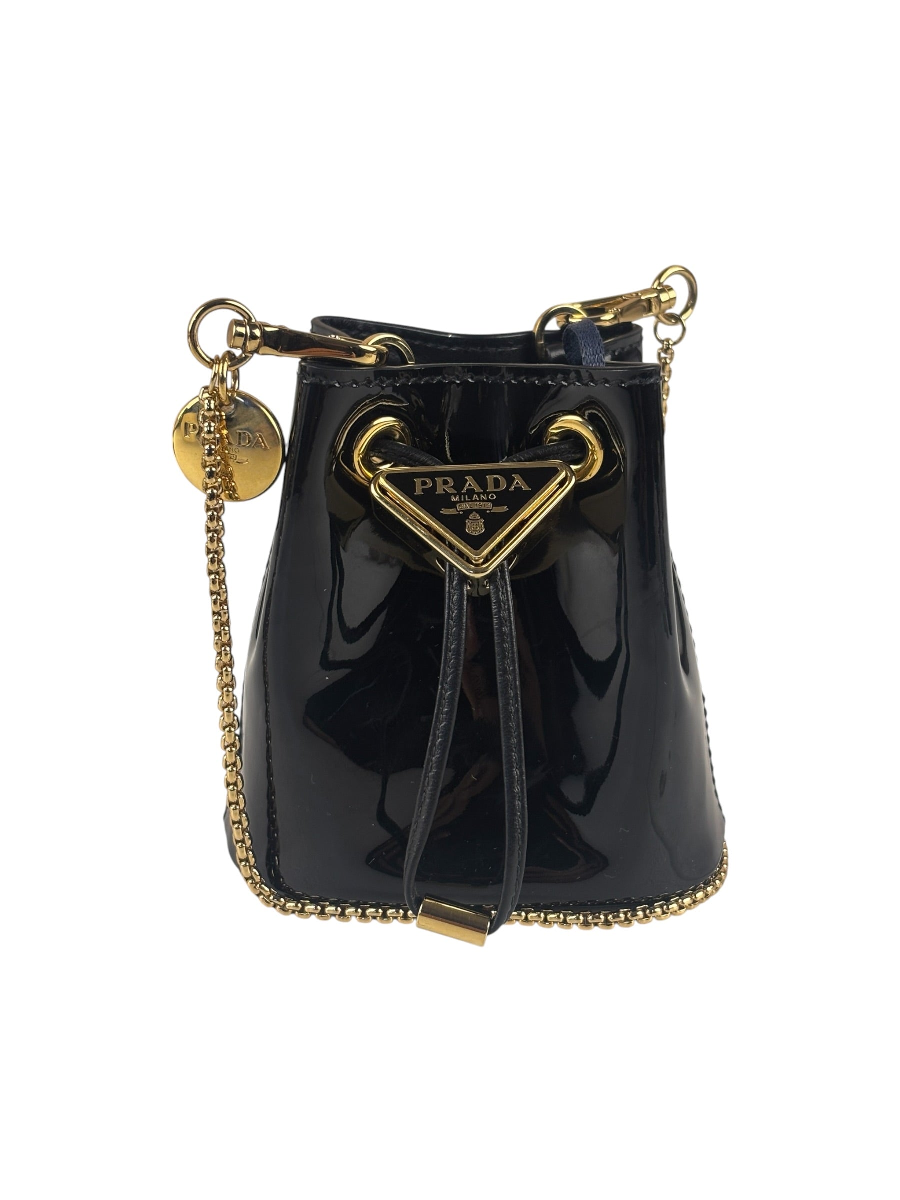 Prada Black Patent Leather Mini Chain Pouch