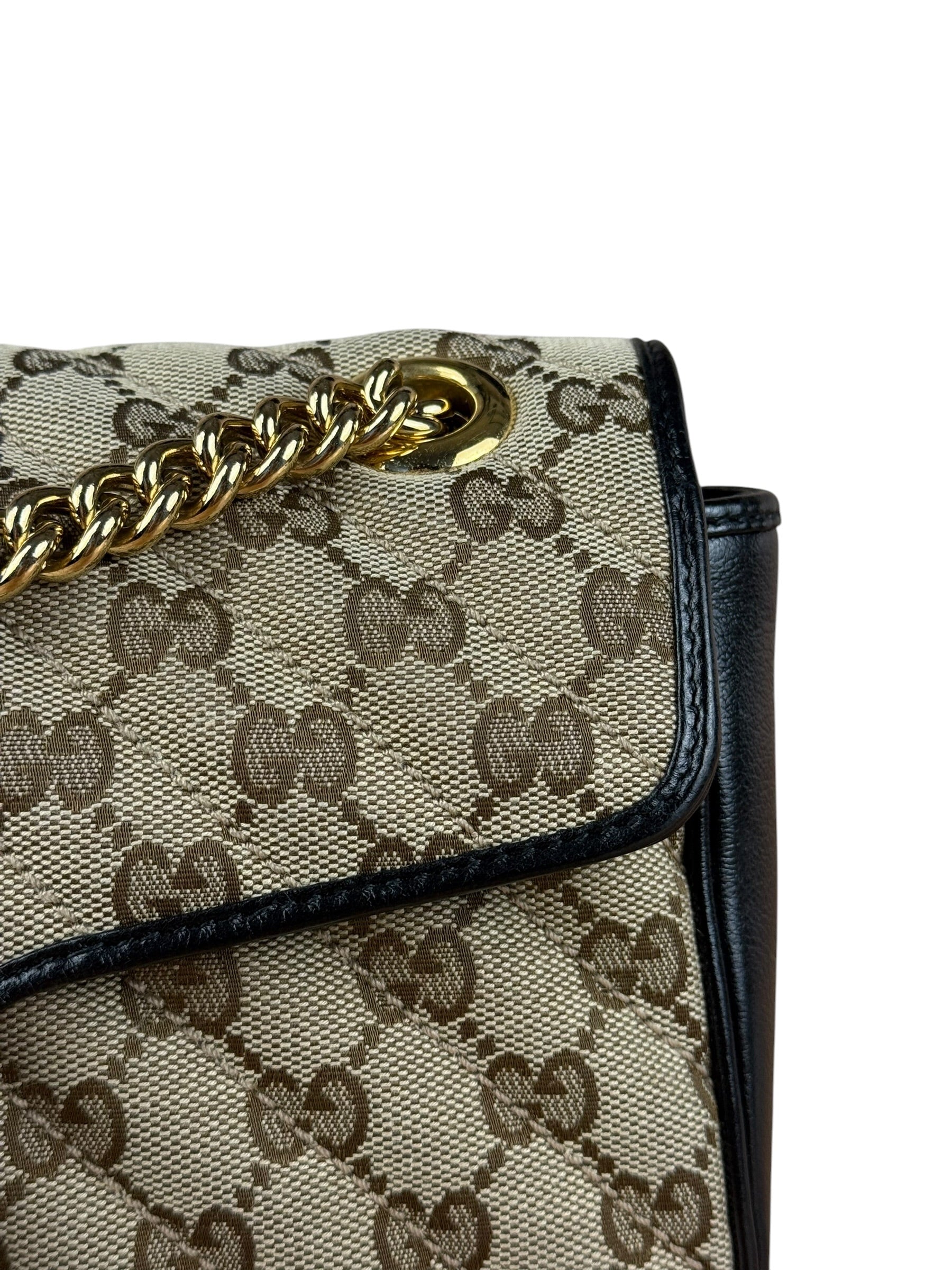 Gucci Beige/Black GG Marmont Shoulder Bag