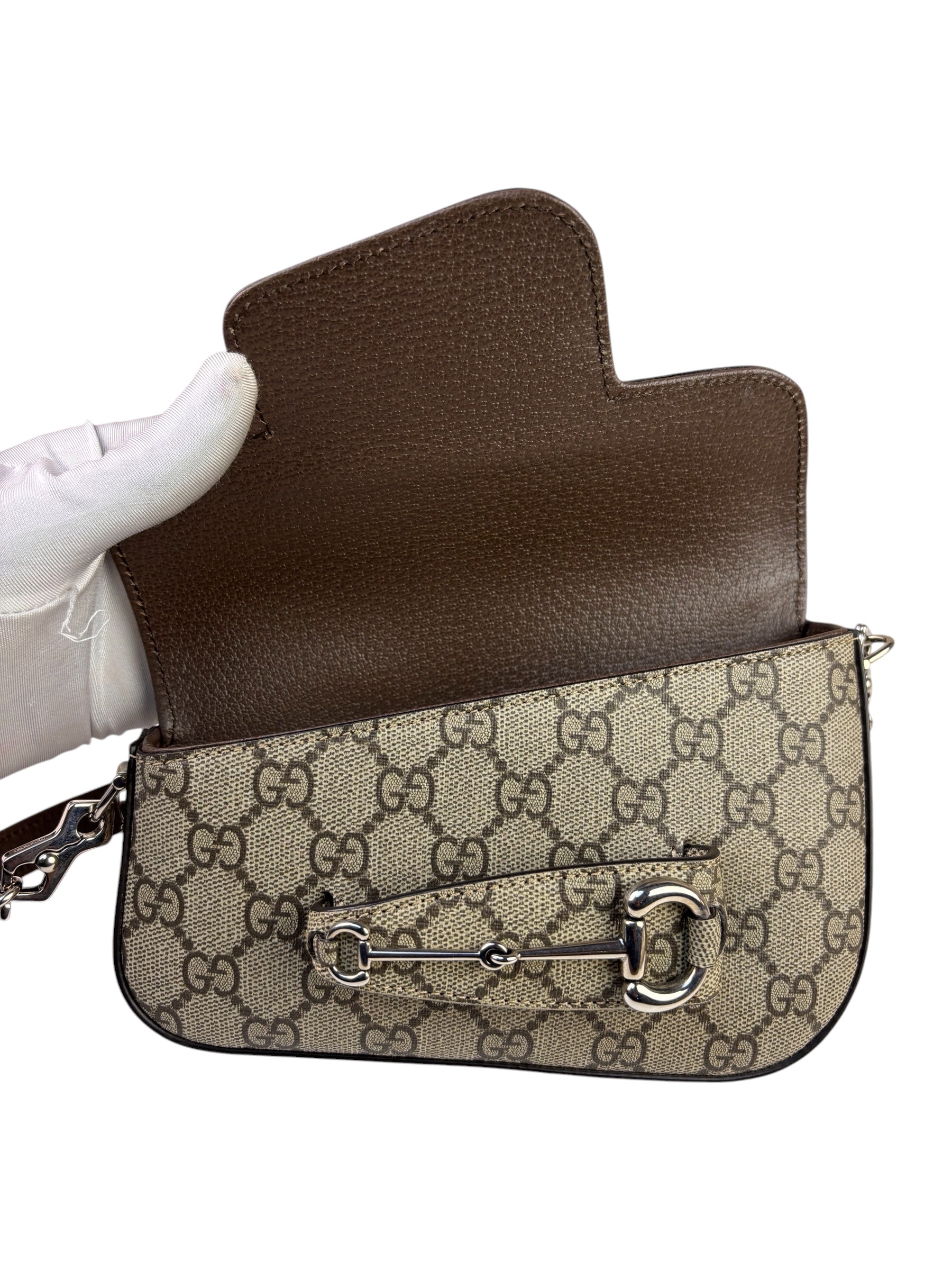 Gucci Beige Leather GG Horsebit 1955 Asymmentric Two-Way Bag
