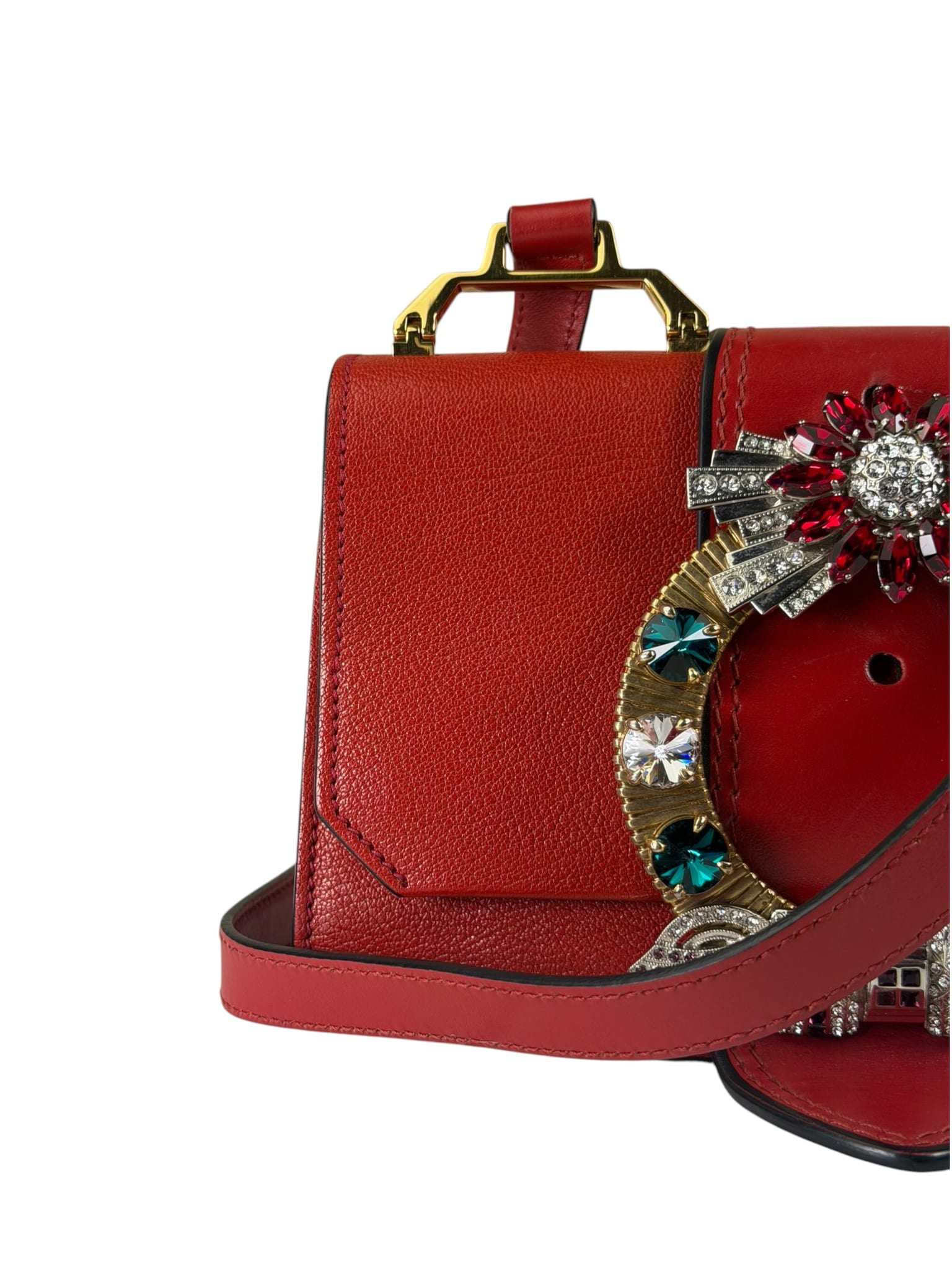 Miu Miu Red Leather Lady Jeweled Flap Bag