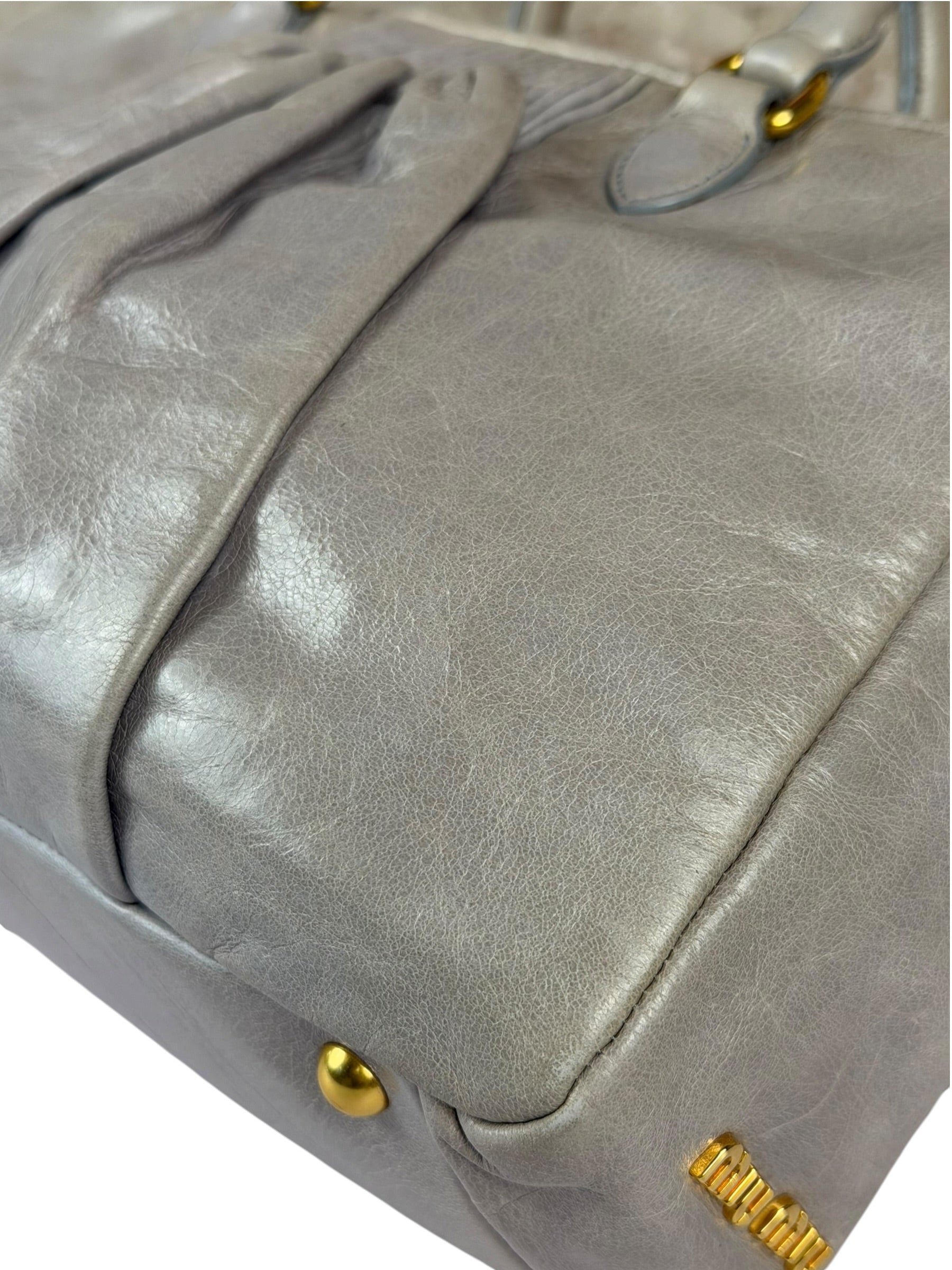 Miu Miu Vintage Pale Grey Vitello Leather Two-Way Bag