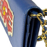Prada Blue Saffiano Leather Fire Flap Wallet On Chain