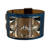 Hermes Blue Alligator Collier De Chien Bracelet