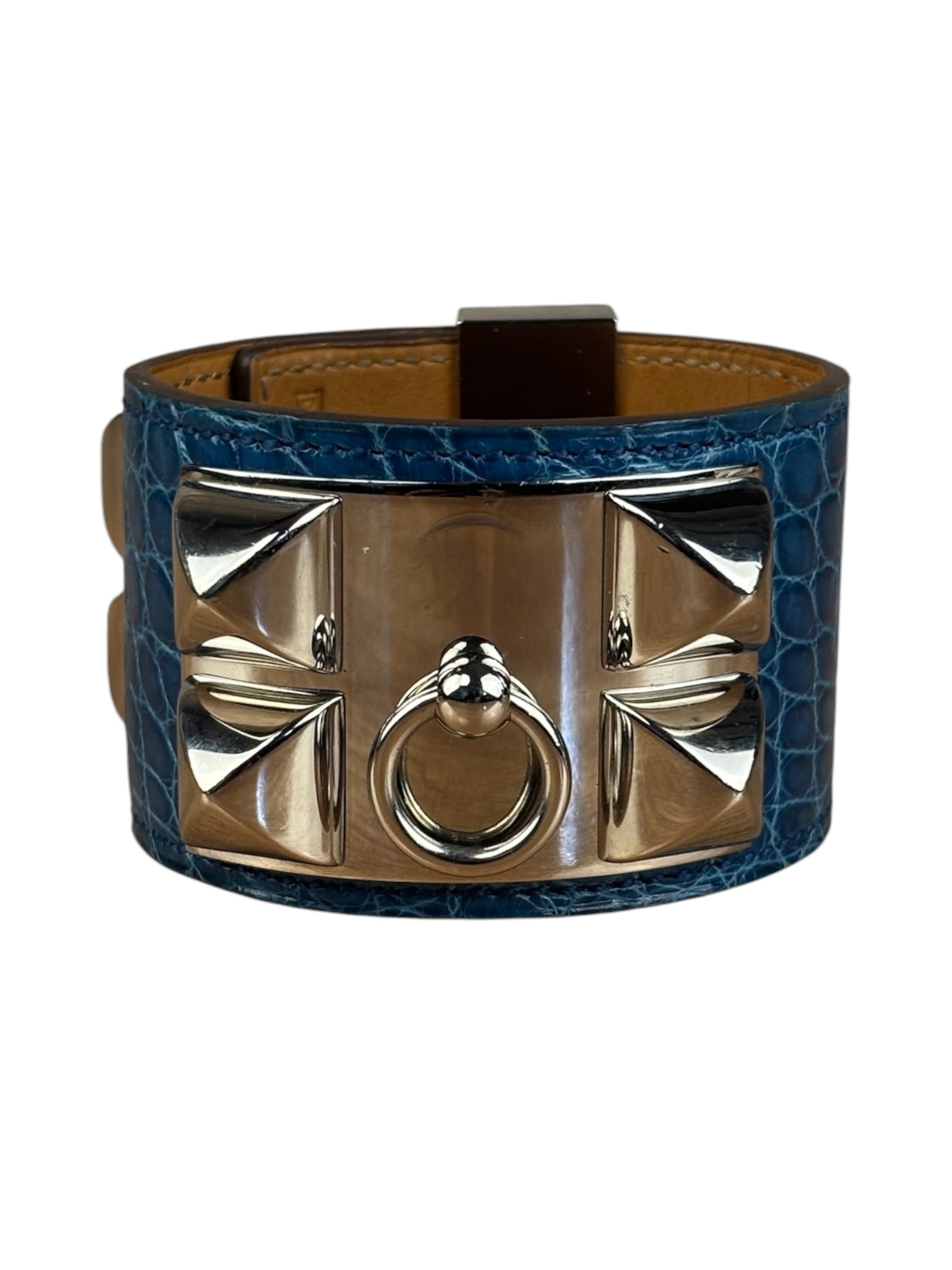Hermes Blue Alligator Collier De Chien Bracelet