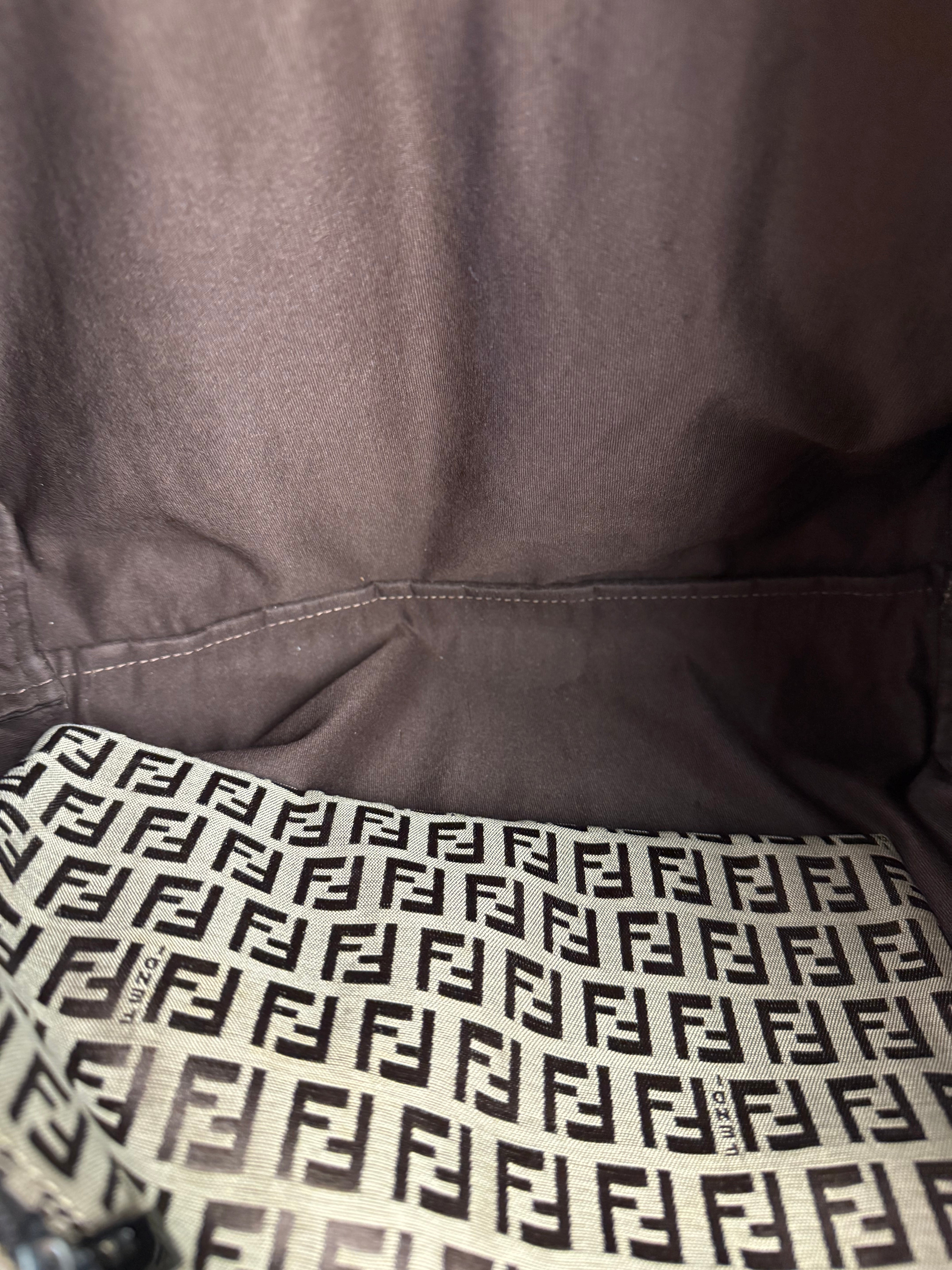Fendi Vintage FF Canvas Print Zip Shoulder Tote