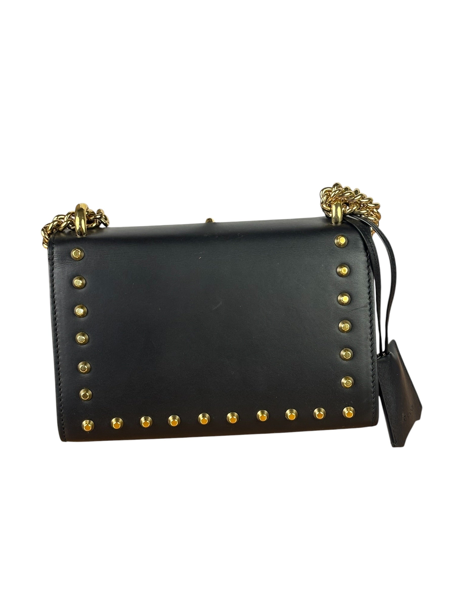 Gucci Small Pearl Studded Leather Padlock Crossbody Black