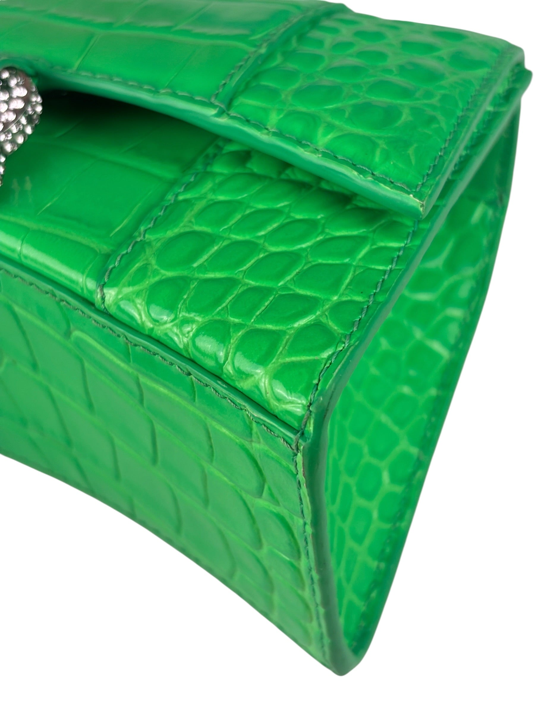 Balenciaga Fluo Green Crocodile Embossed Hourglass XS Two-Way Bag
