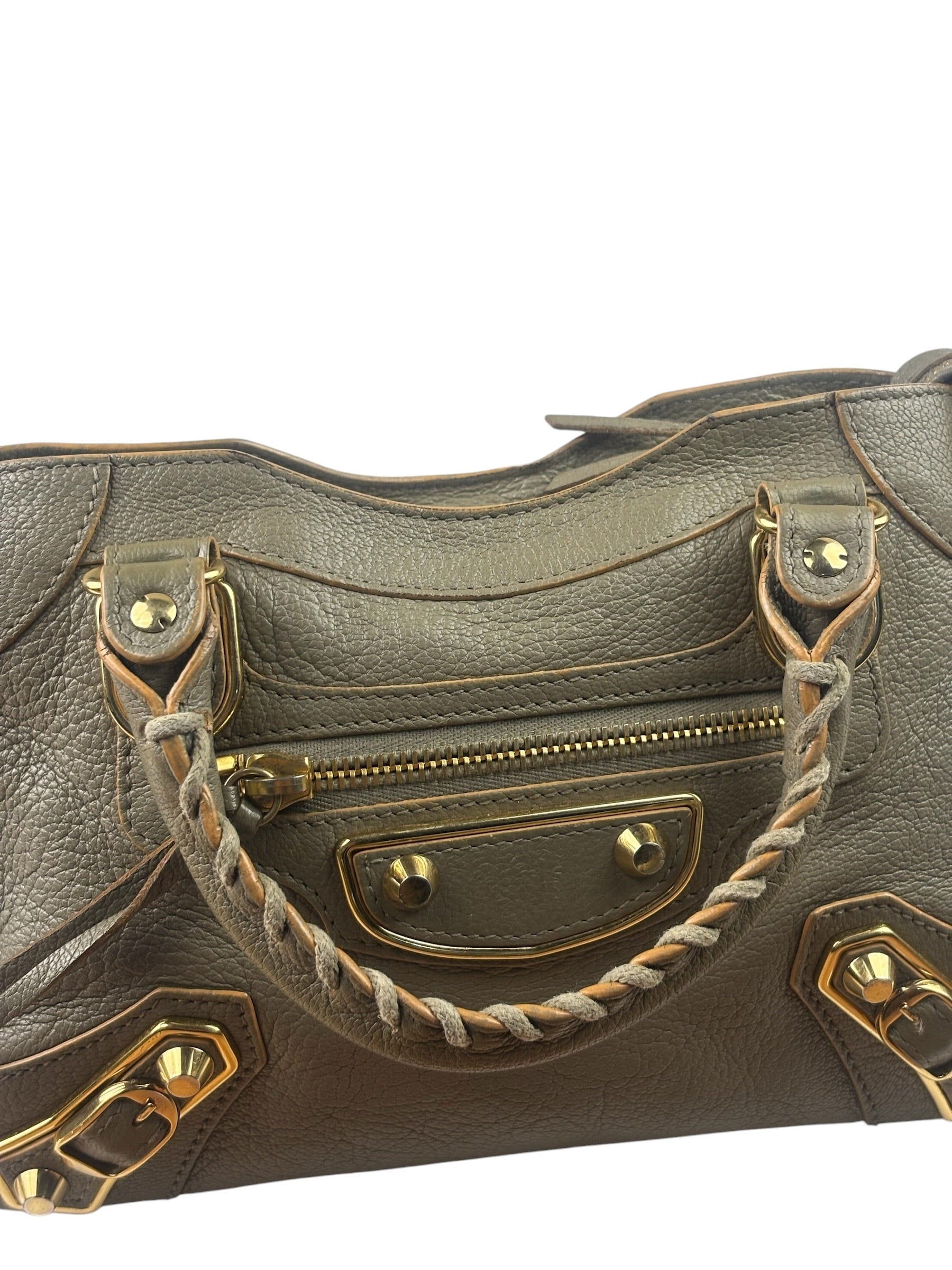 Balenciaga Gris Taupe Leather Mini Metallic Edge City Two-Way Bag