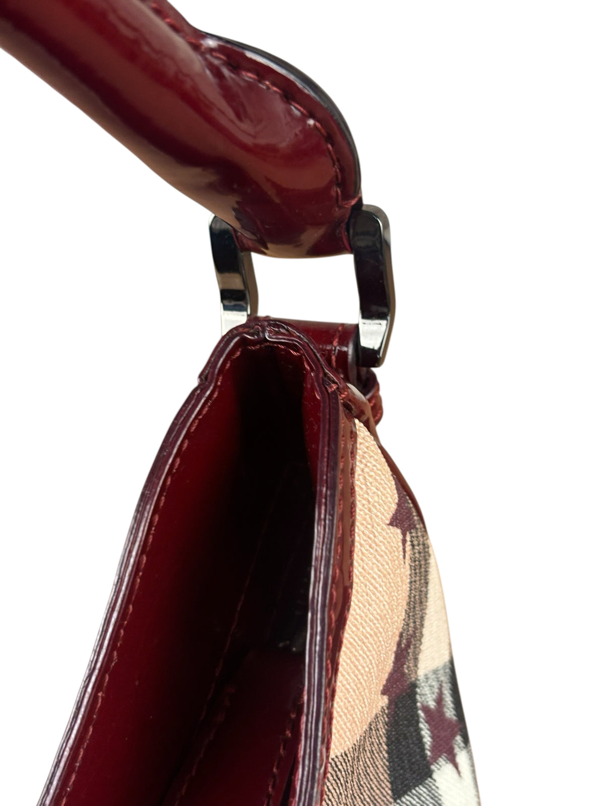 Burberry Berry Red Patent Trim Super Nova Stars Small Hernville Hobo Bag