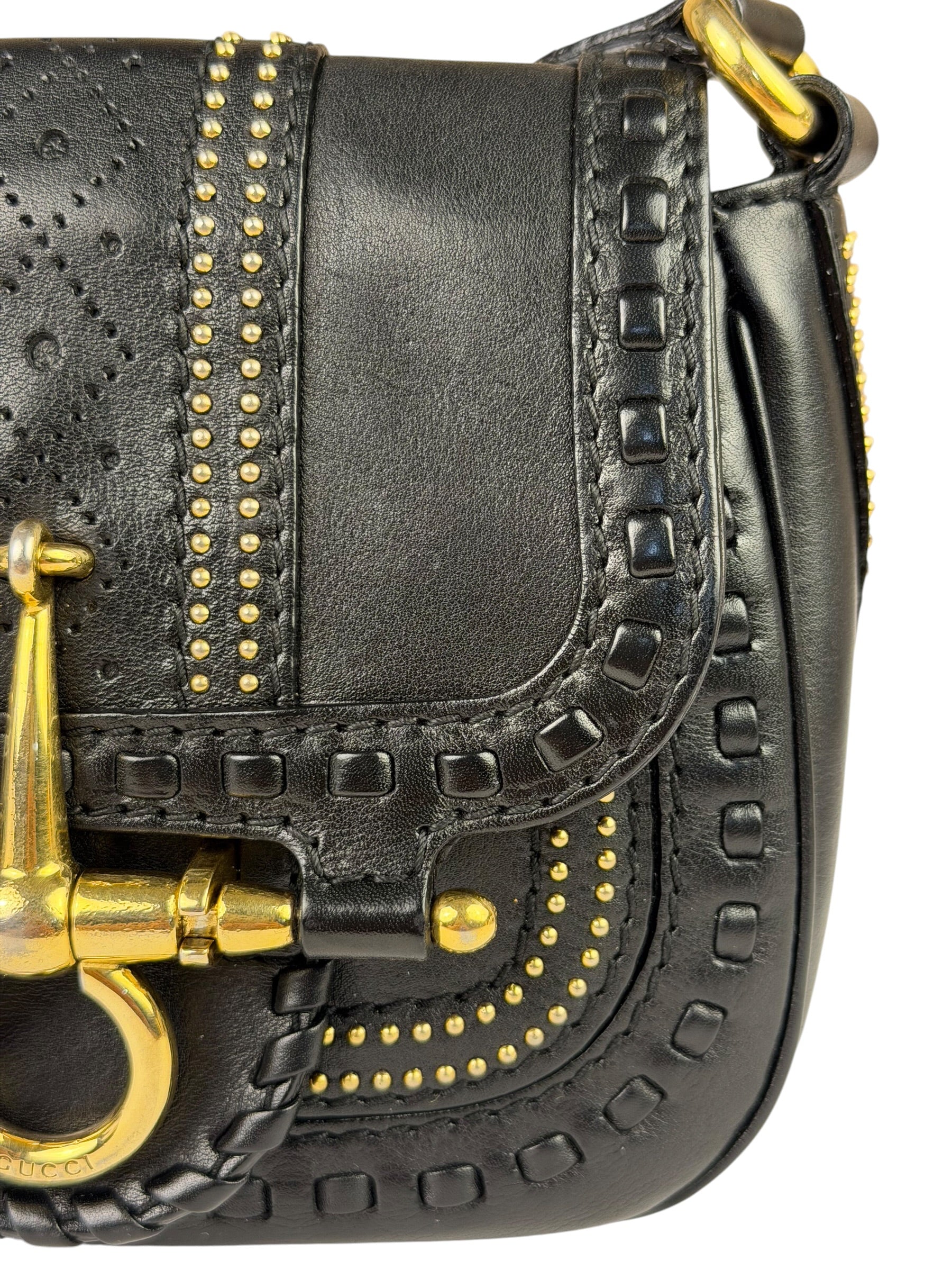 Gucci Black Leather Snaffle Bit Shoulder Bag