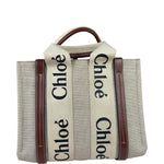 Chloe Beige/Brown Leather Trim Small Woody Two-Way Tote