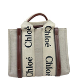 Chloe Beige/Brown Leather Trim Small Woody Two-Way Tote