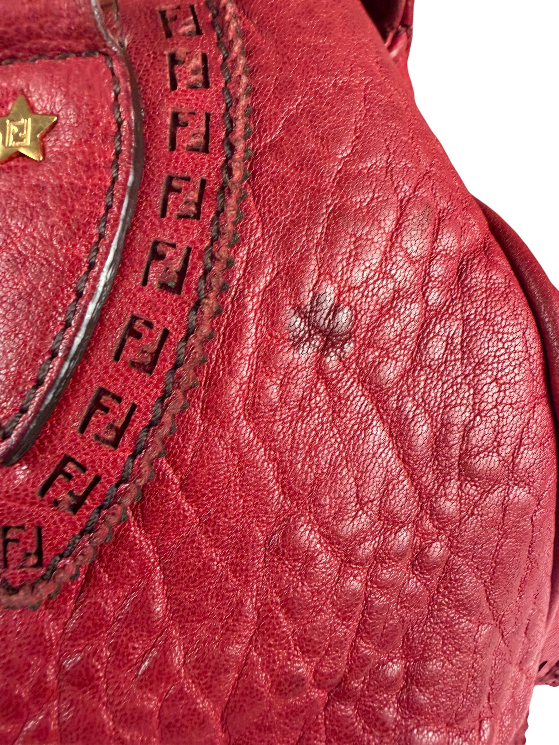 Fendi Red Grained Leather Etniko Shoulder Bag