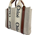 Chloe Brown Leather Trim/Linen Canvas Woody Small Tote