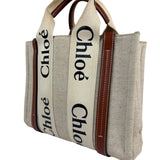 Chloe Brown Leather Trim/Linen Canvas Woody Small Tote