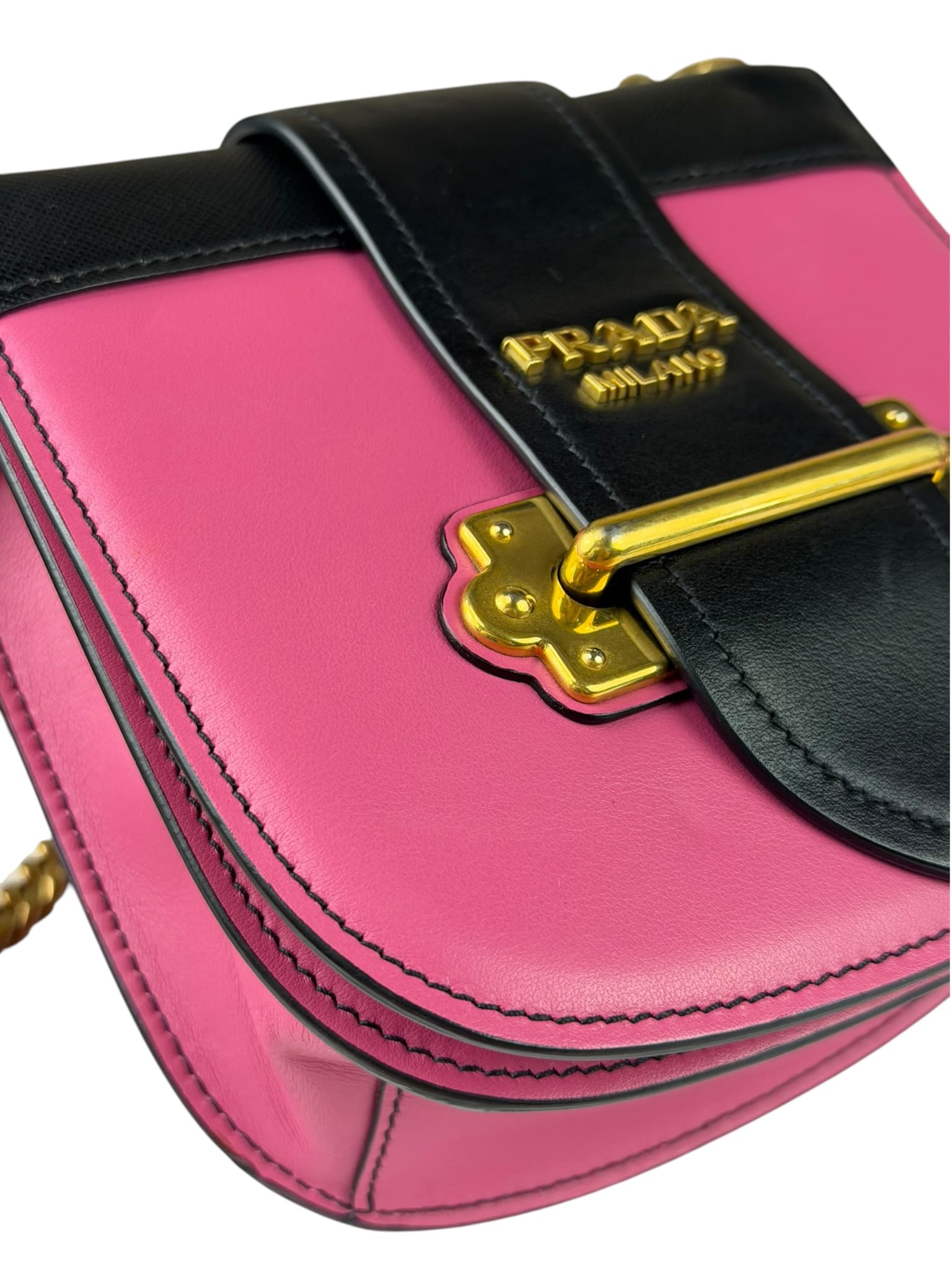 Prada Pink/Black Saffiano Leather Trim Small Cahier Crossbody Bag