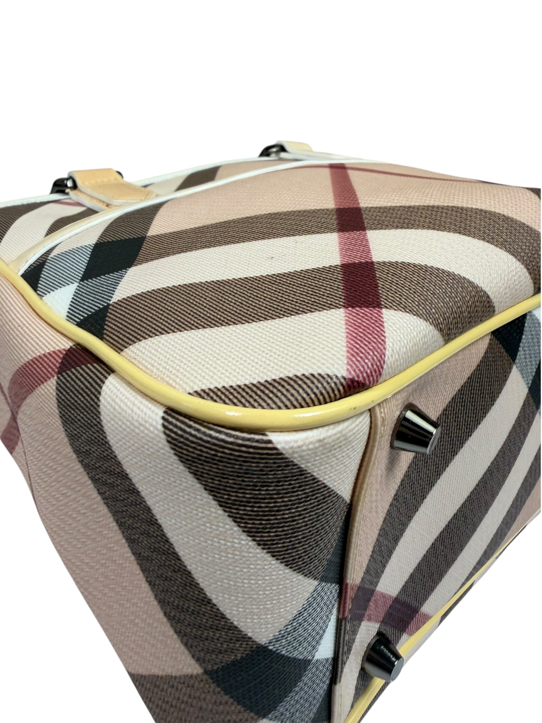 Burberry Beige Nova Check Canvas Patent Leather Tote Bag
