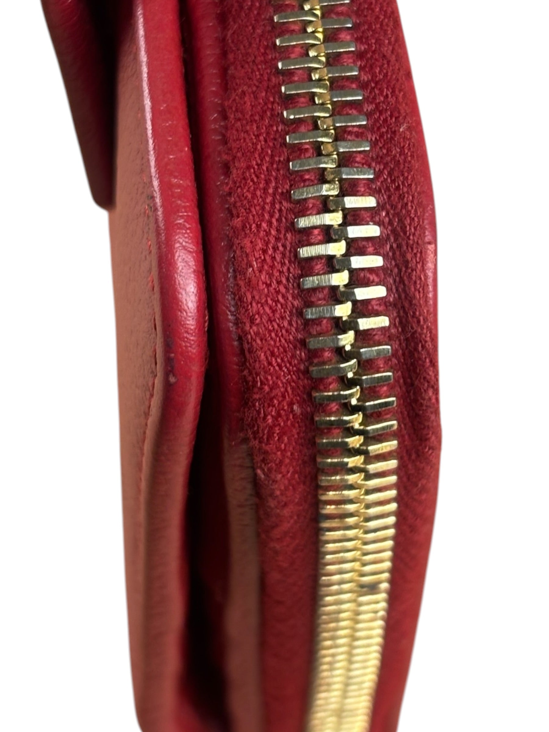 Yves Saint Laurent Red Leather Bifold Zip Mini Wallet