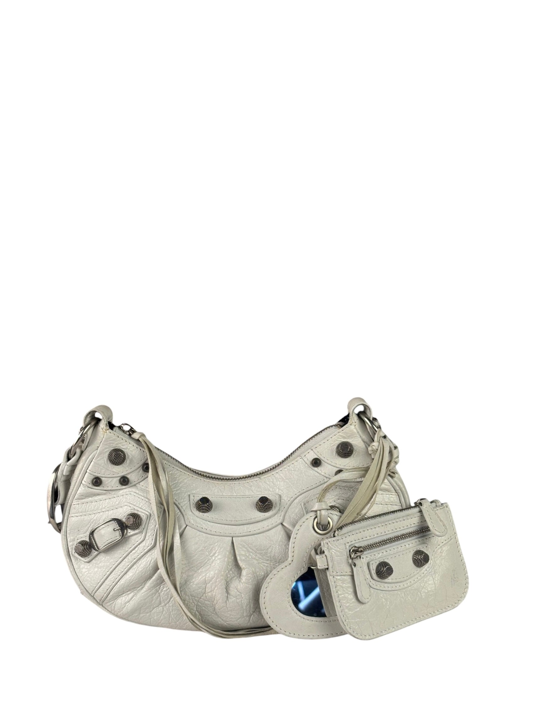 Balenciaga White Lambskin Le Cagole Shoulder Bag