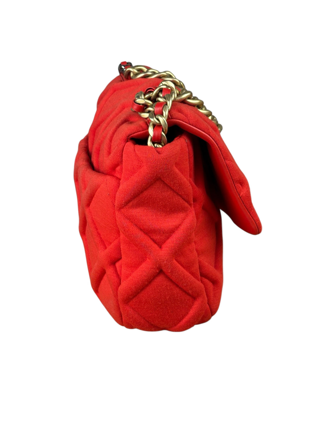 Chanel Red Quilted Leather Trim Jersey 19 Flap Bag 2019