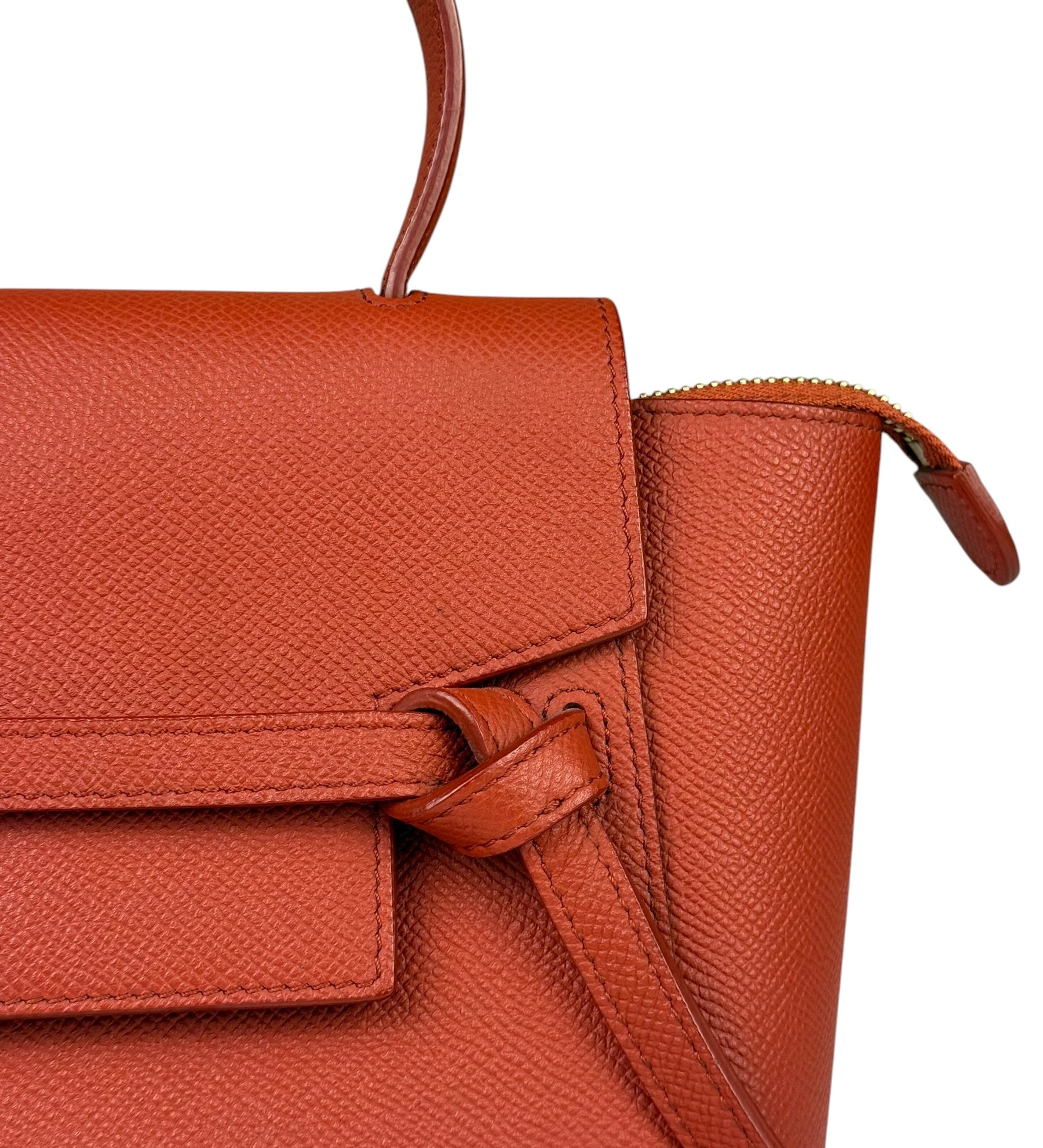 Celine Auburn Orange Leather Mini Belt Top Handle Bag