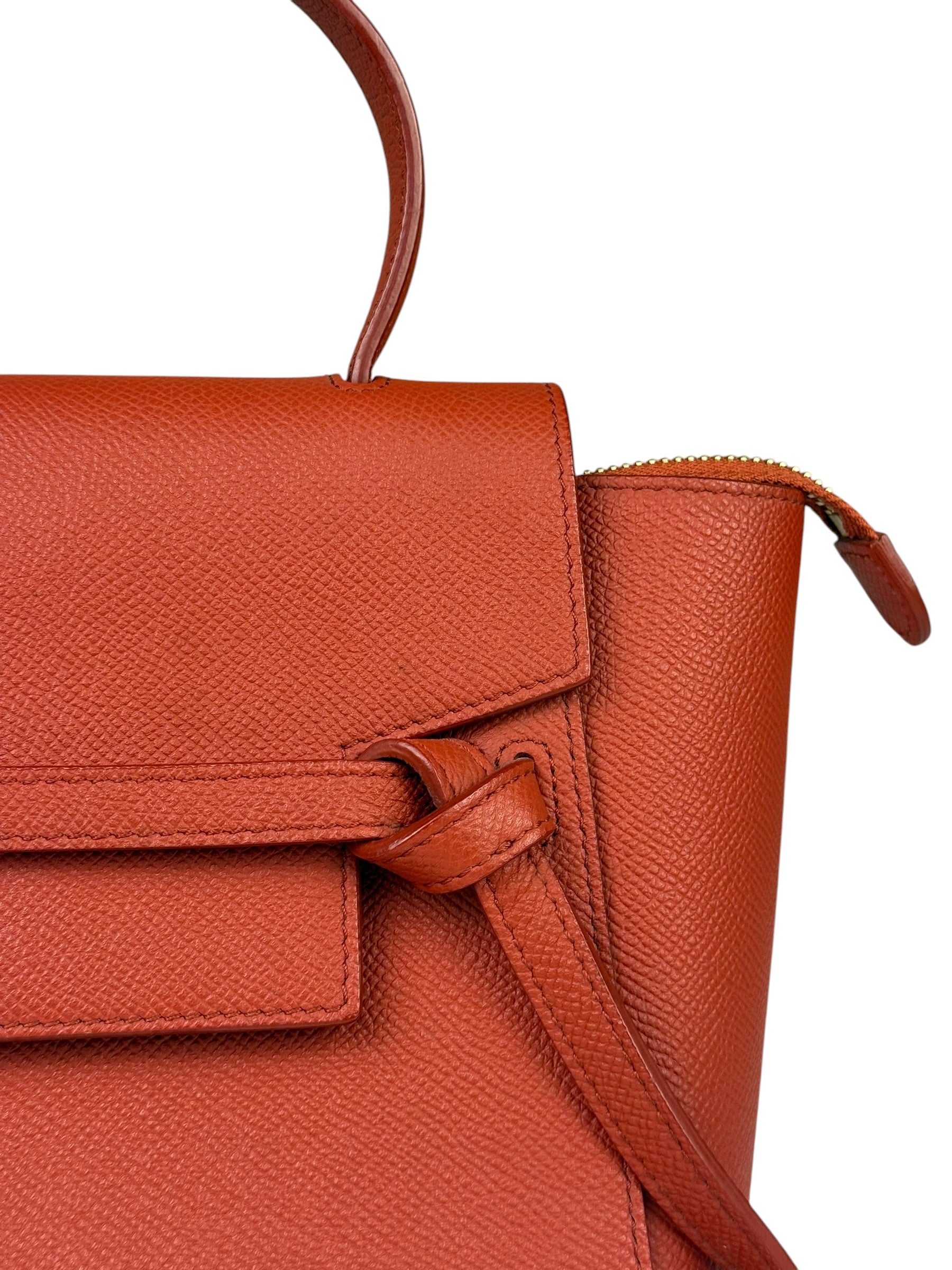 Celine Auburn Orange Leather Mini Belt Top Handle Bag