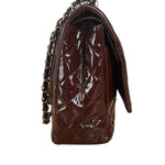 Chanel Burgundy Patent Leather Double Flap Maxi Jumbo Shoulder Bag
