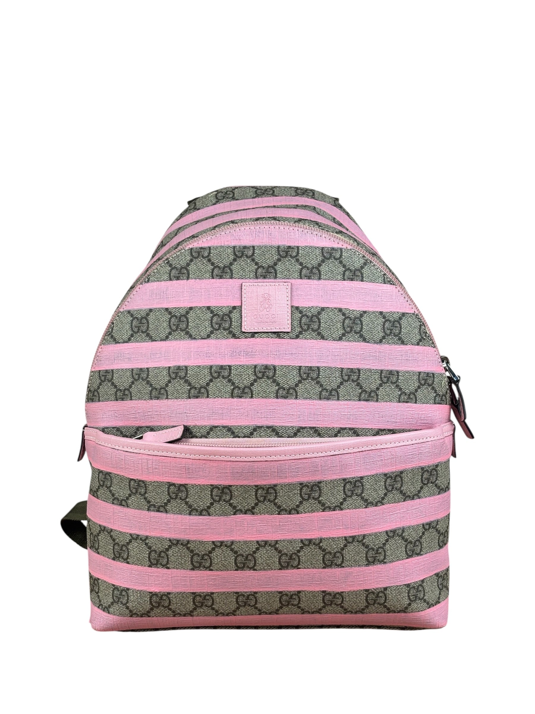 Gucci Pink Stripped Kids GG Supreme Canvas Backpack