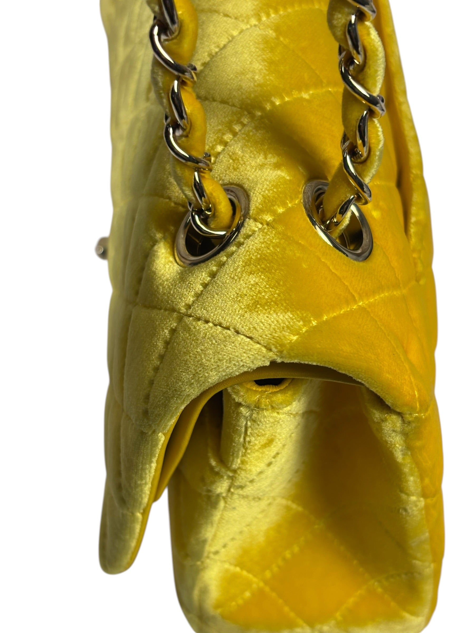 Chanel Yellow Quilted Velvet/Leather Double Flap Bag 2015
