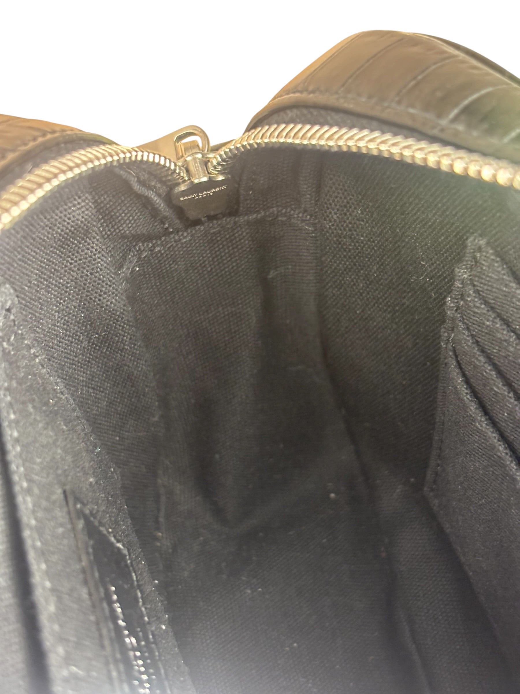 Saint Laurent Crocodile Embossed Leather Camera Bag Black