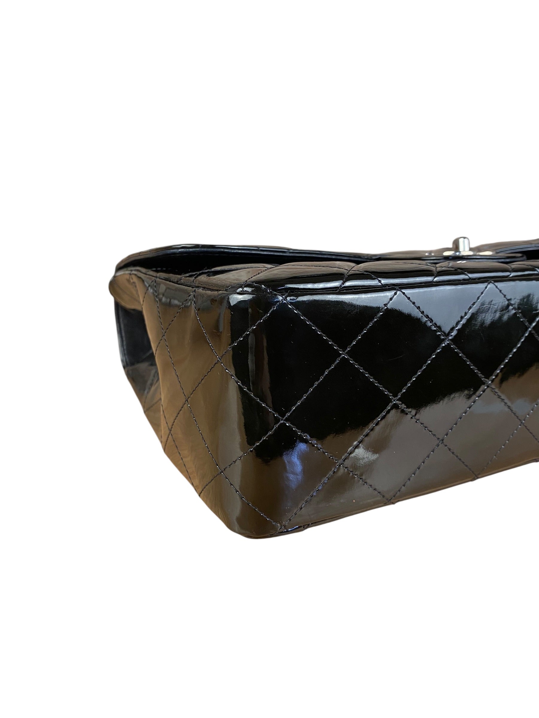 Chanel Black Patent Quilted Leather Classic Flap Bag 2009