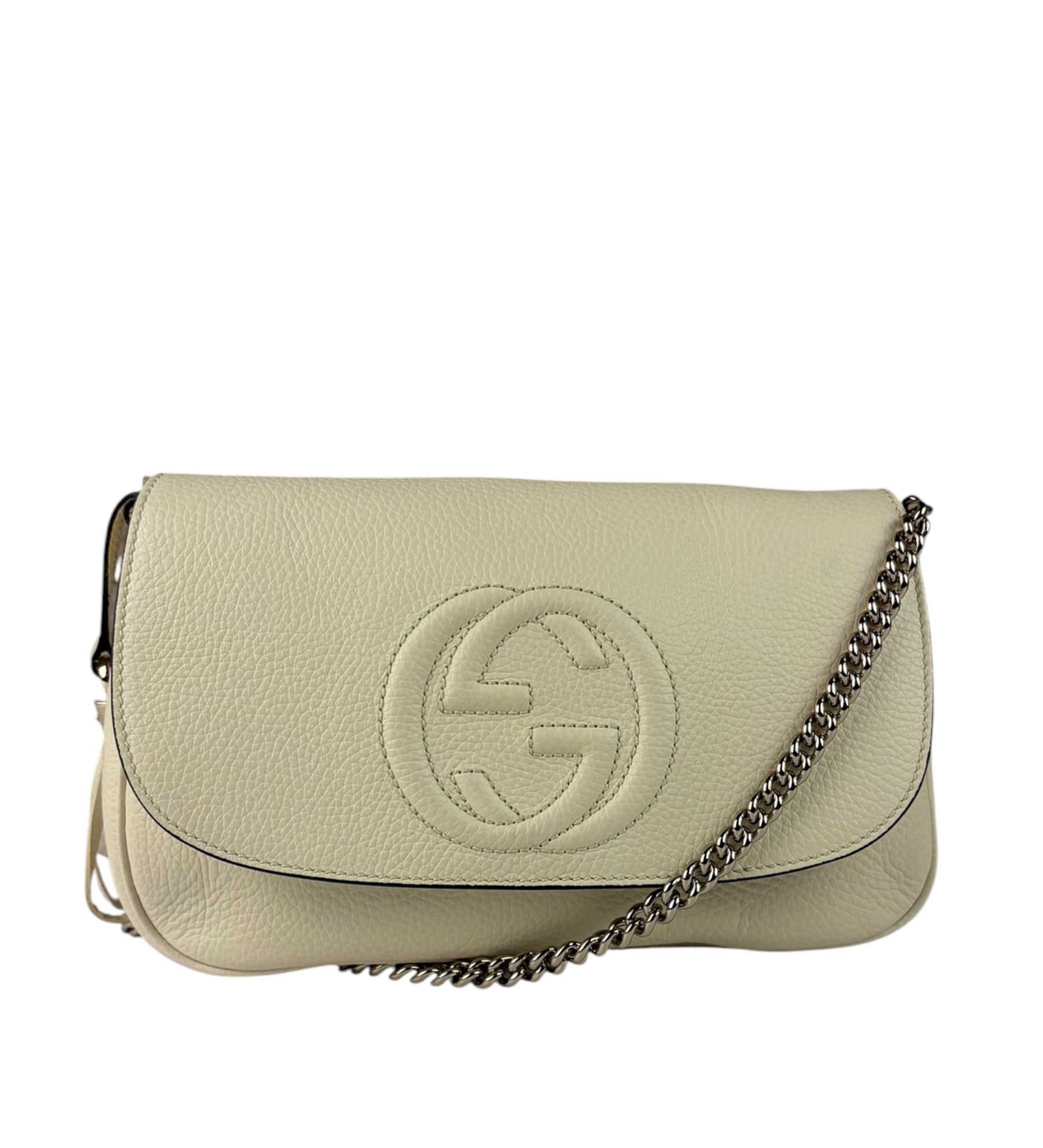 Gucci Soho Chain Flap Shoulder Bag White