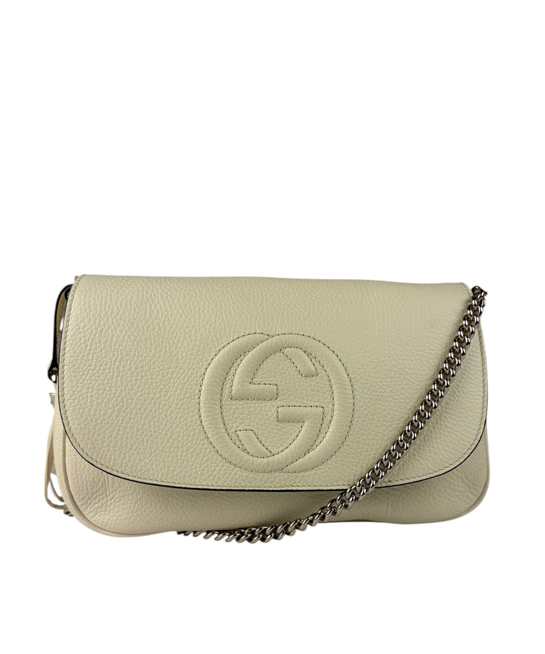 Gucci Soho Chain Flap Shoulder Bag White