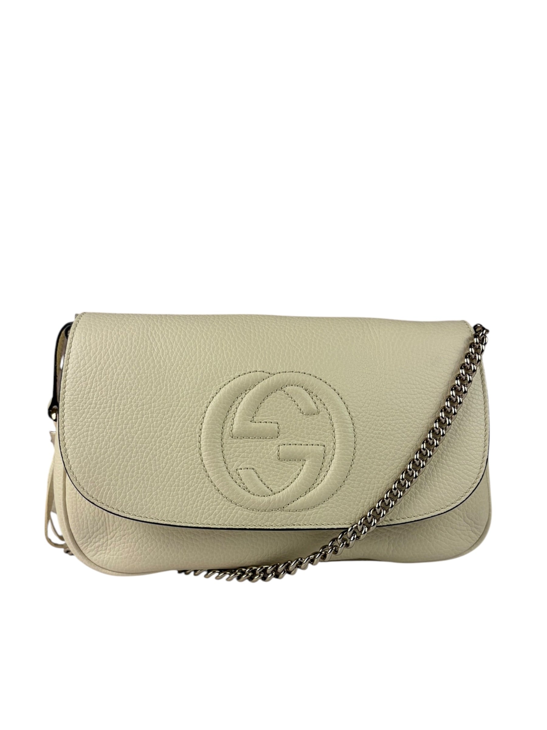 Gucci Soho Chain Flap Shoulder Bag White