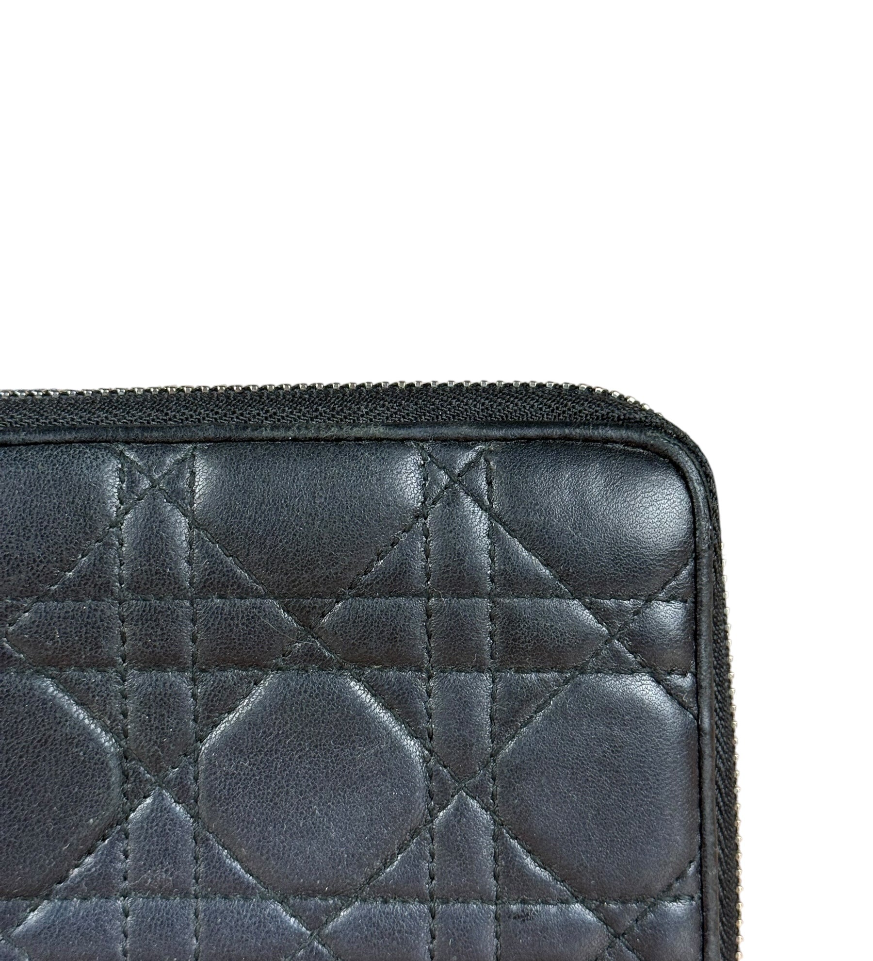 Christian Dior Vintage Black Quilted Leather Zippy Wallet