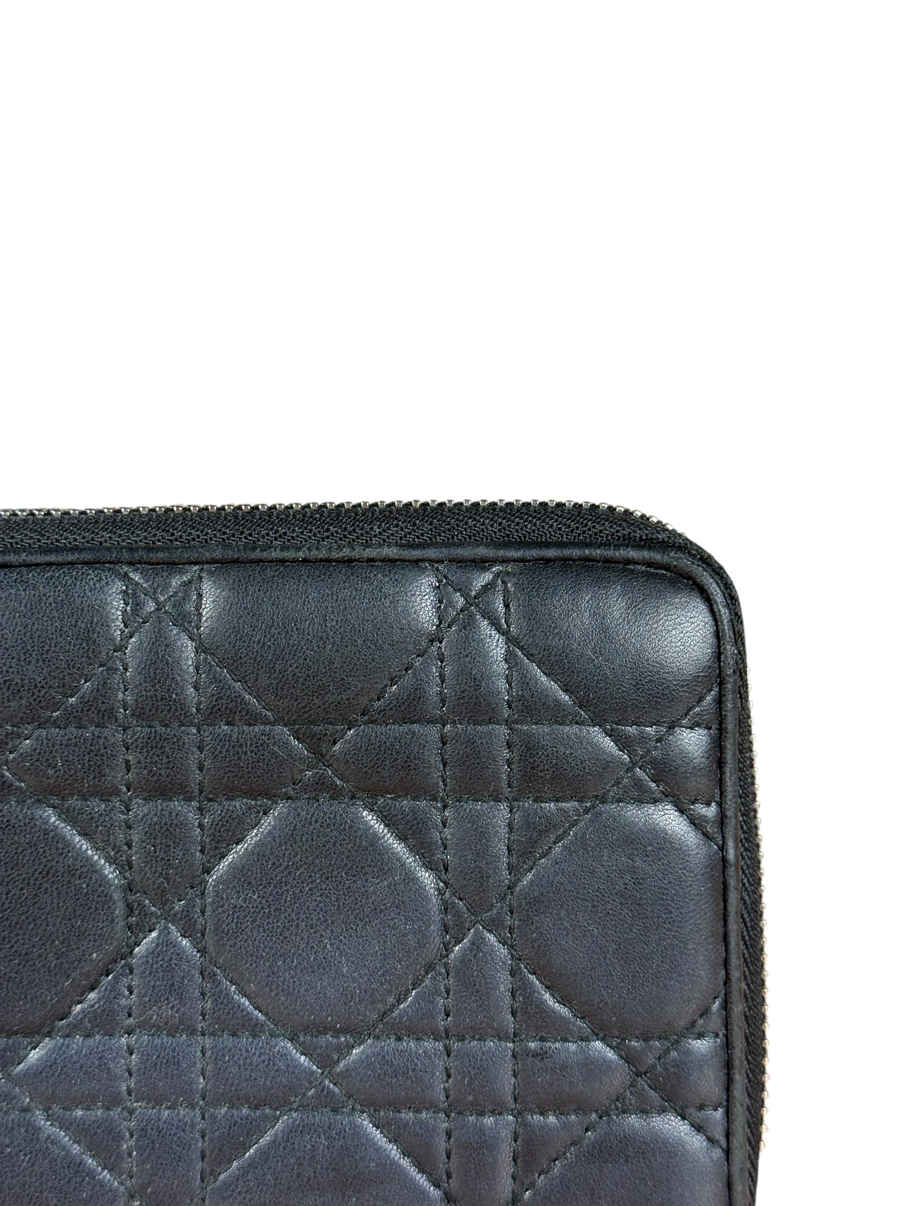Christian Dior Vintage Black Quilted Leather Zippy Wallet