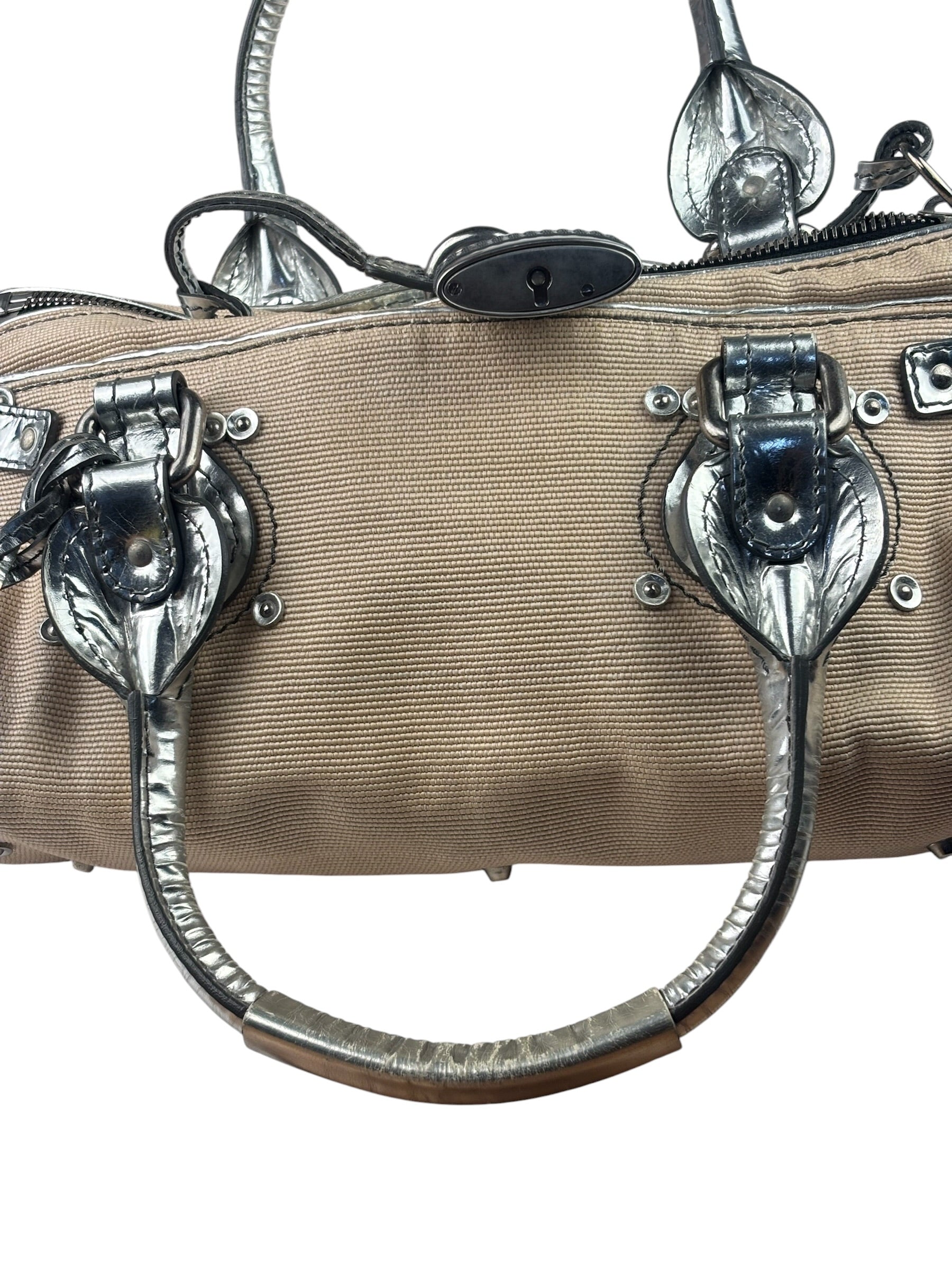 Chloe Beige/Silver Patent Leather Paddington Handbag